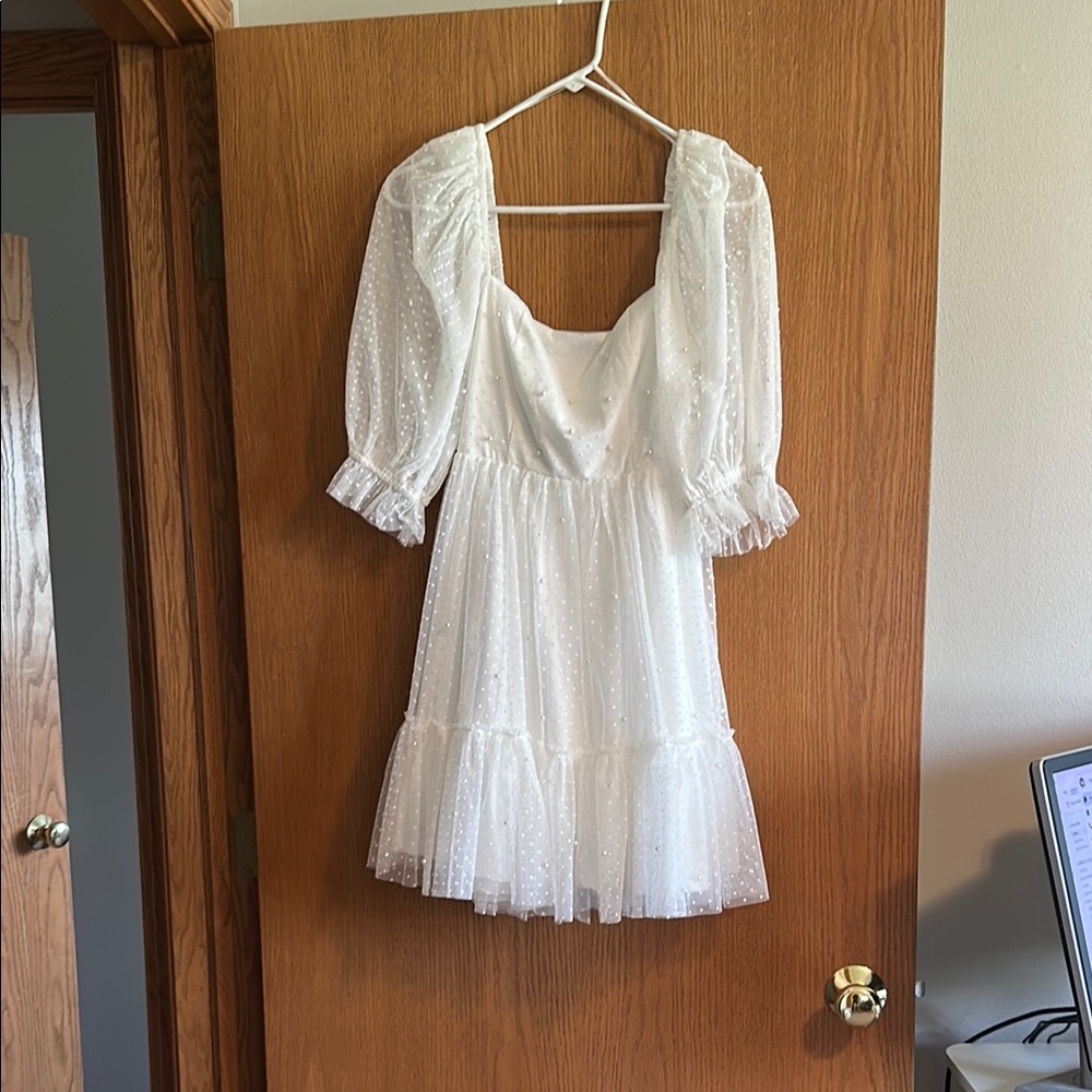 Elegant White Puff Sleeve Dress - brand is Mable